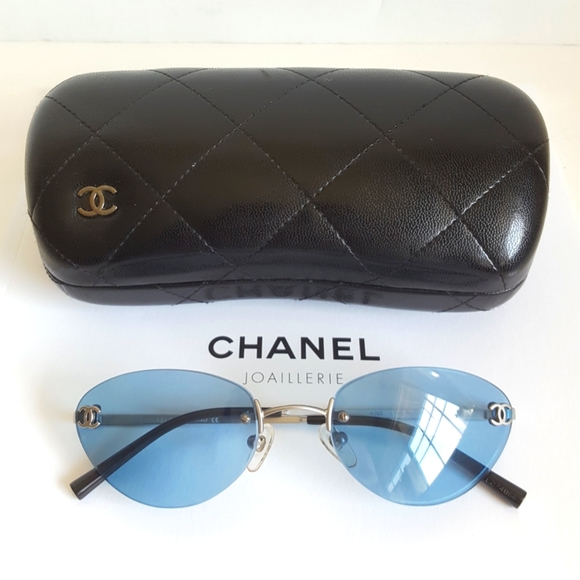 CHANEL Accessories - CHANEL Y2K Rimless Cat Eye Sunglasses Blue Tint Matte Silver Frame 4003 💎